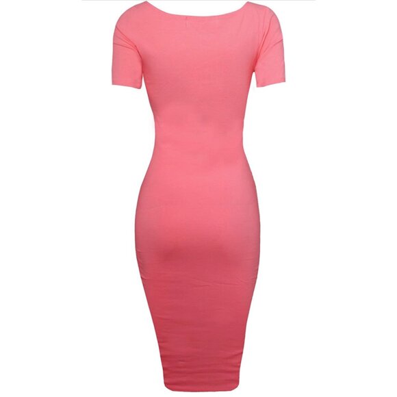 👗 2/$30 👗 Womens Sweatheart Neckline Midi Dress Medium Salmon Pink - Picture 4 of 5